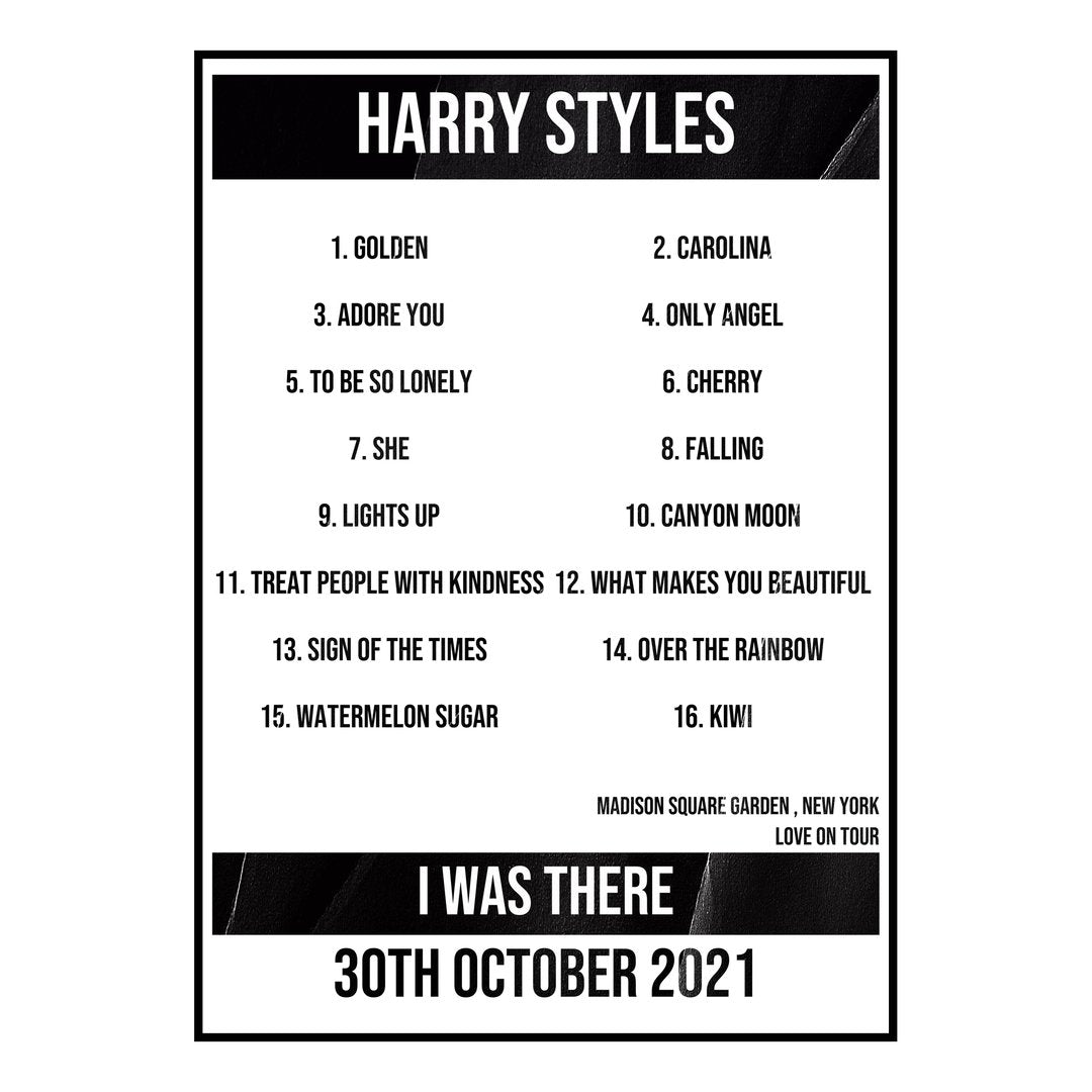 Harry Styles New York 30th October 2021 Setlist poster