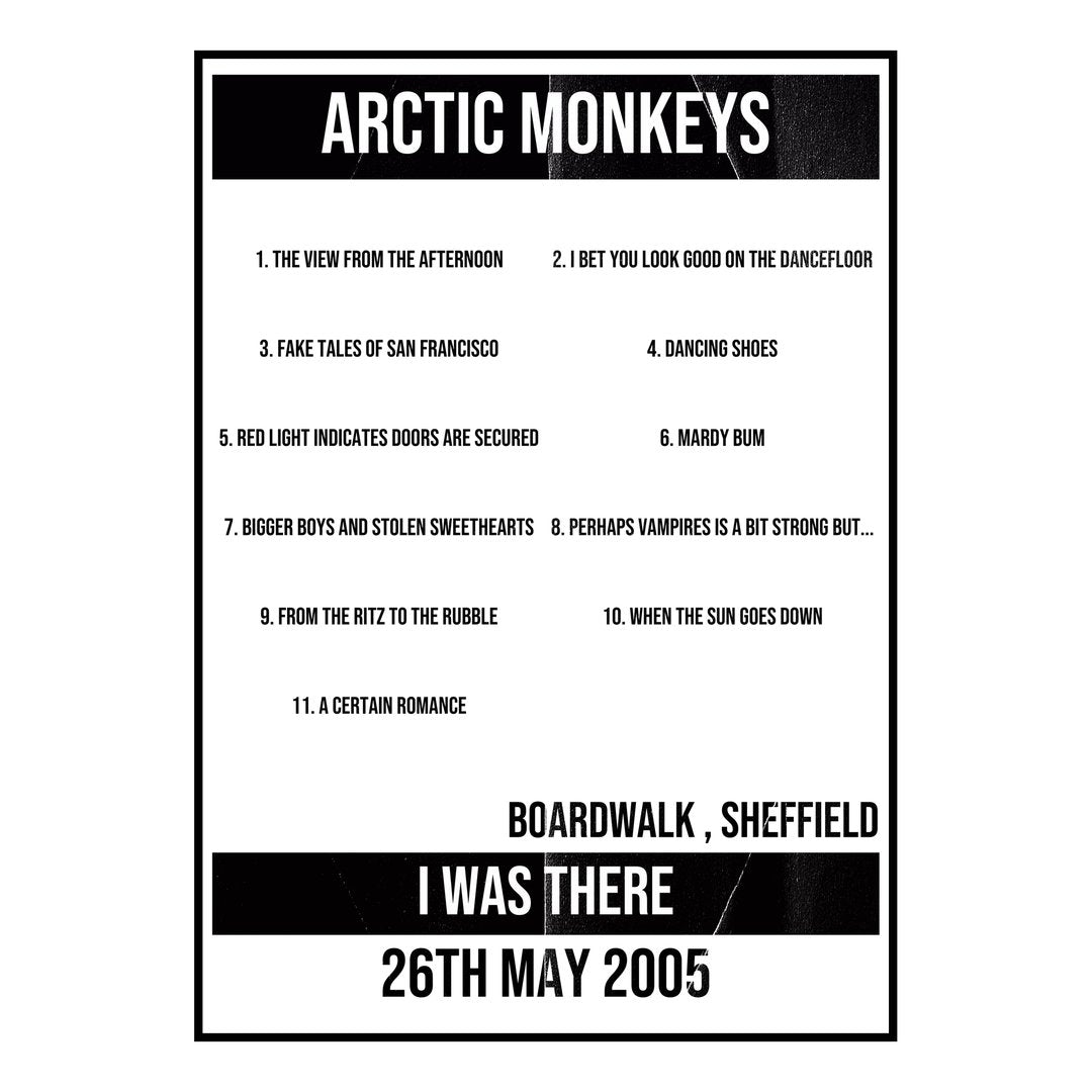 Arctic Monkeys Sheffield 26th May 2005 Setlist poster