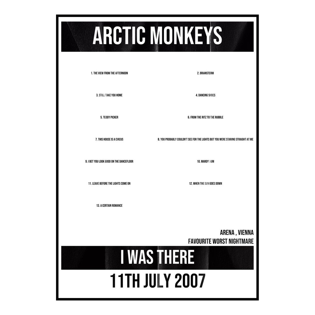 Arctic Monkeys Vienna 11th July 2007 Setlist poster