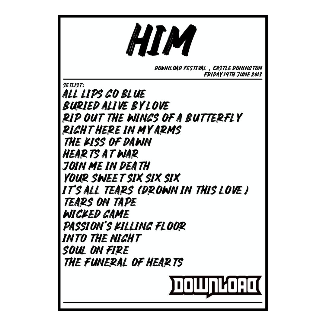 HIM Castle Donington 14th June 2013 Setlist poster
