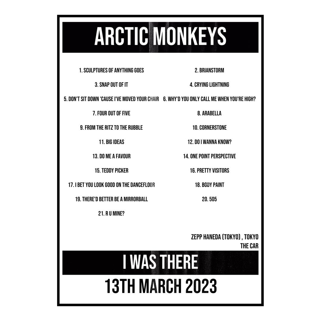 Arctic Monkeys Tokyo 13th March 2023 Setlist poster