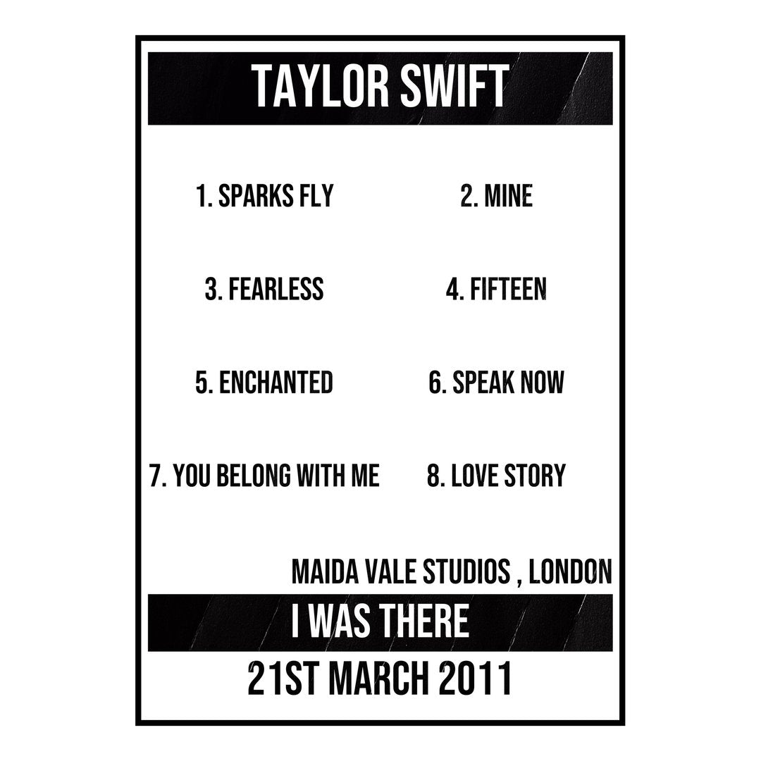 Taylor Swift London 21st March 2011 Setlist poster