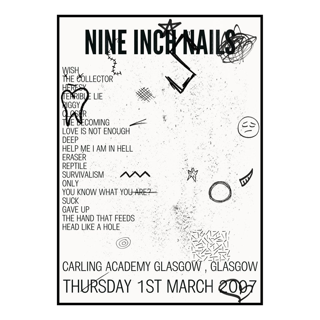 Nine Inch Nails Glasgow 1st March 2007 Setlist poster