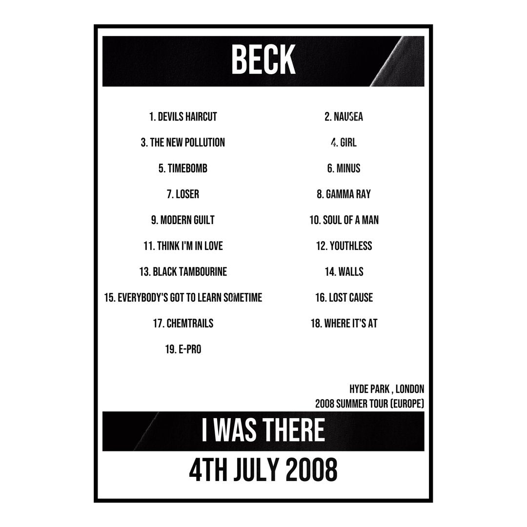 Beck London 4th July 2008 Setlist poster