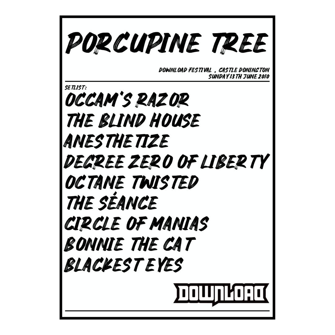 Porcupine Tree Castle Donington 13th June 2010 Setlist poster