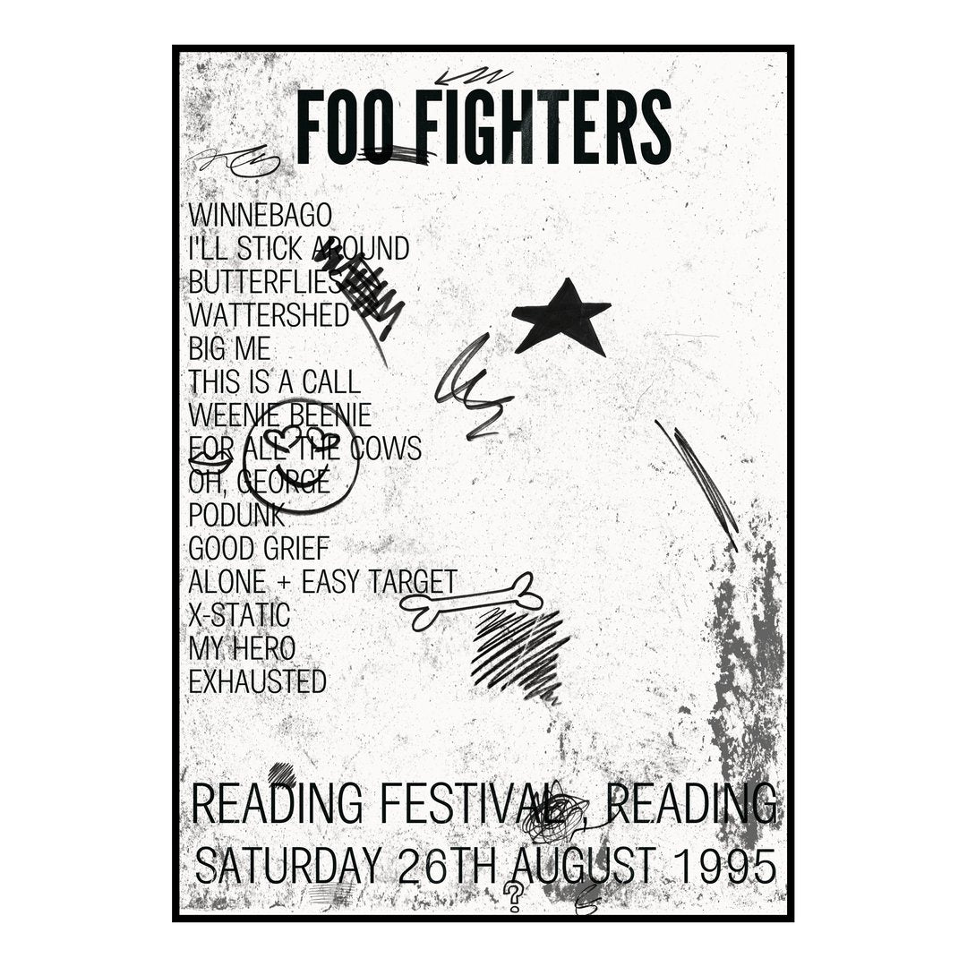 Foo Fighters Reading 26th August 1995 Setlist poster