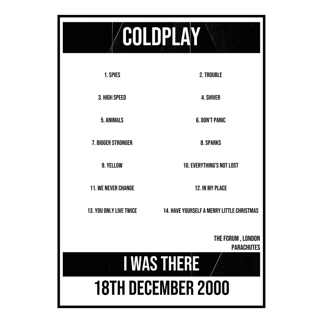 Coldplay London 18th December 2000 Setlist poster