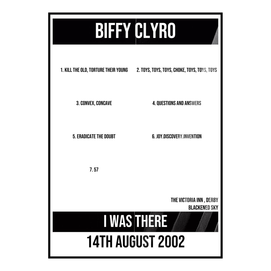 Biffy Clyro Derby 14th August 2002 Setlist poster