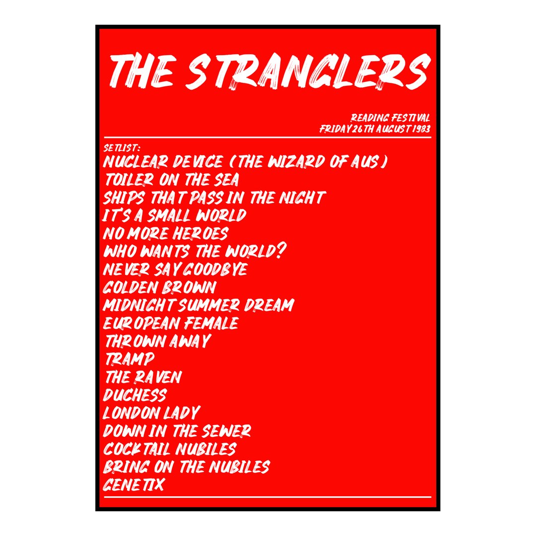 The Stranglers Reading 26th August 1983 Setlist poster