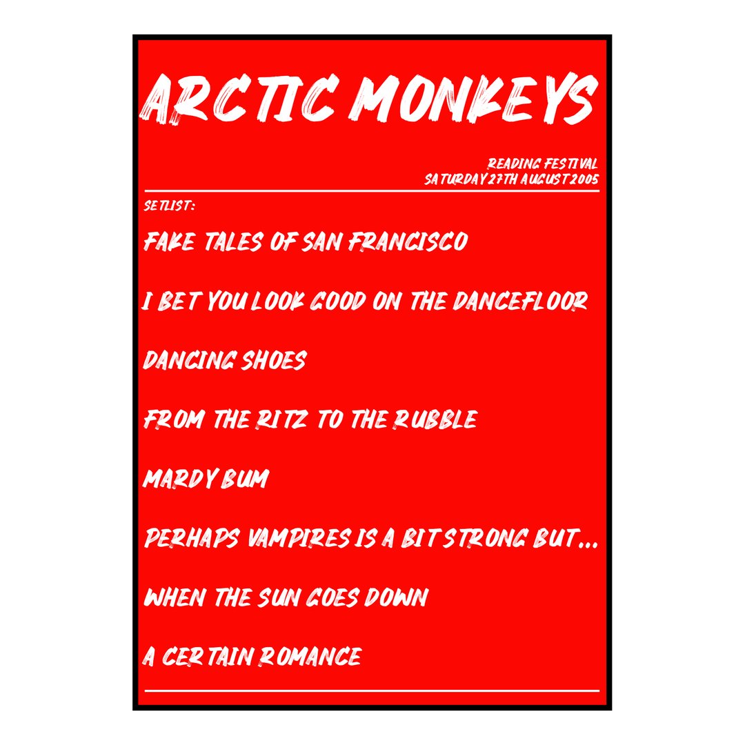 Arctic Monkeys Reading 27th August 2005 Setlist poster