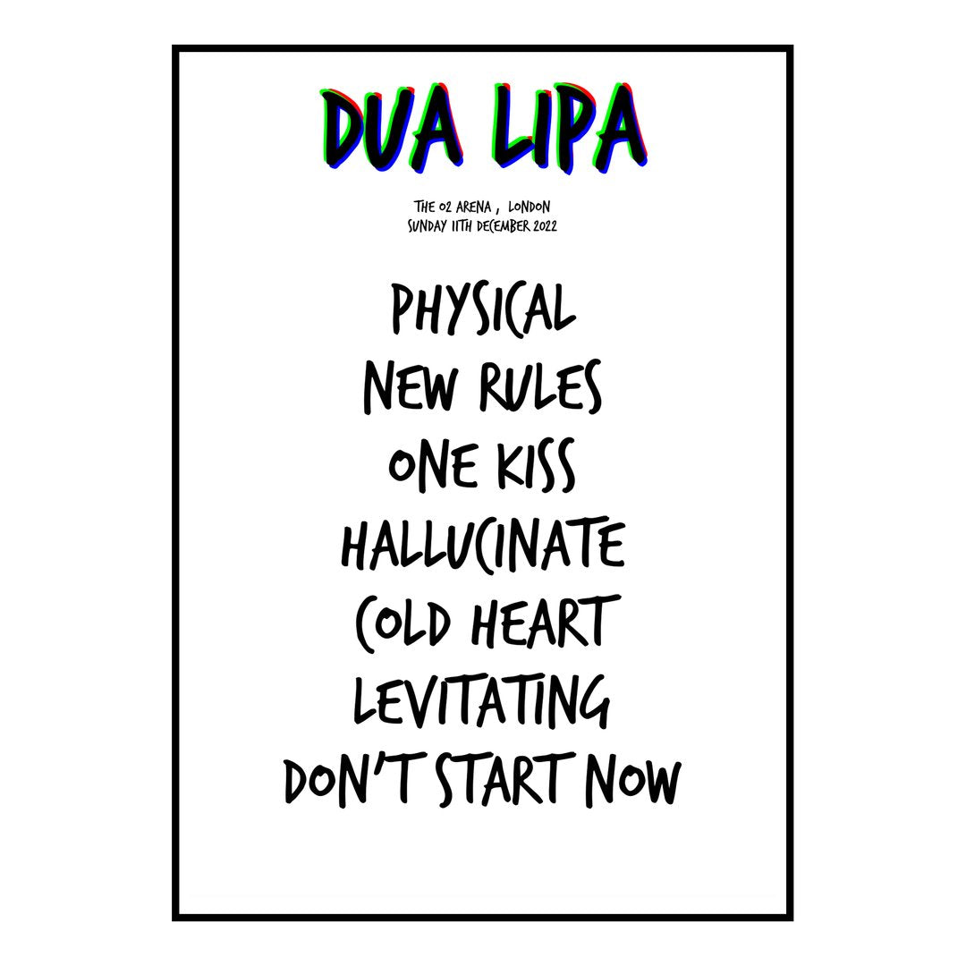 Dua Lipa London 11th December 2022 Setlist poster