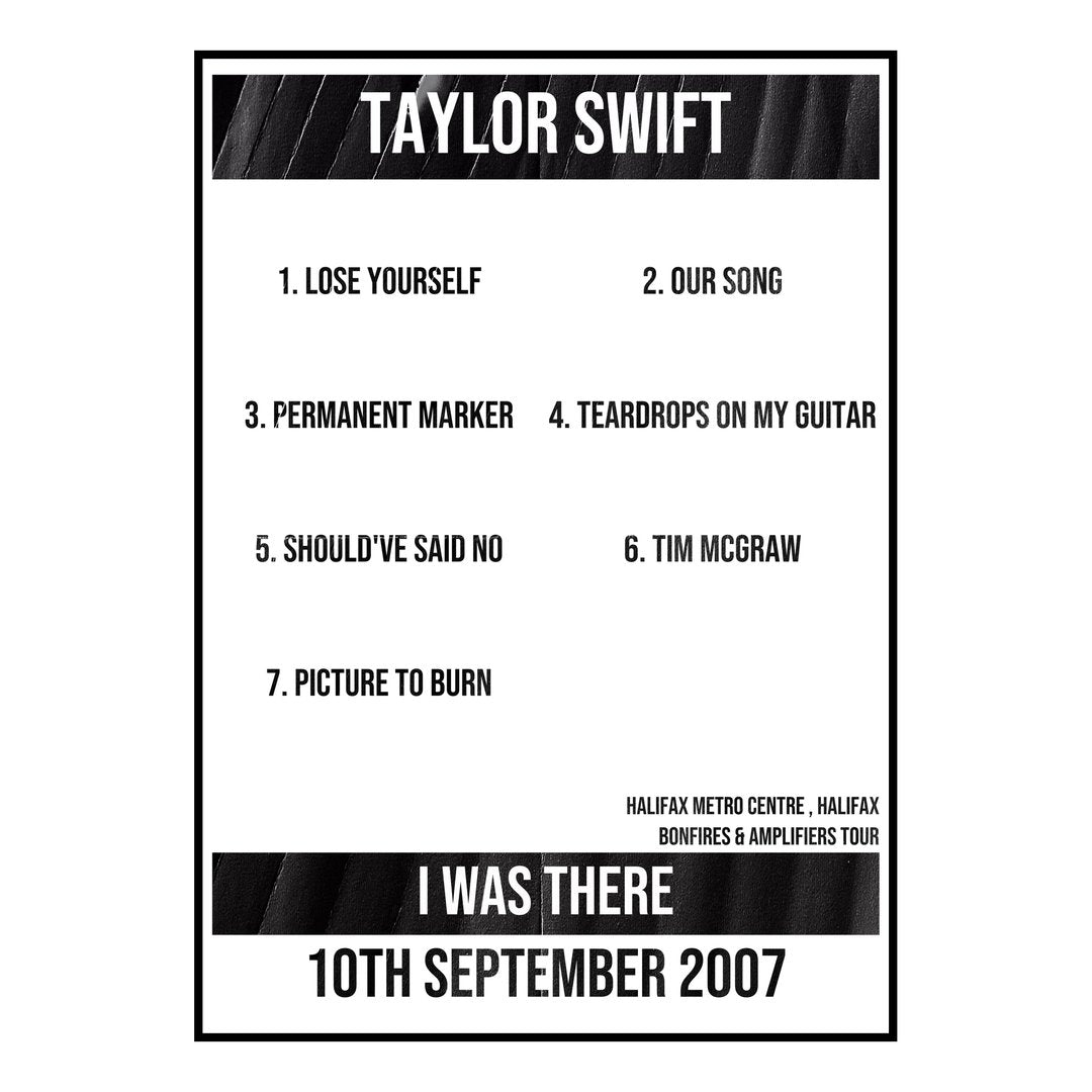 Taylor Swift Halifax 10th September 2007 Setlist poster